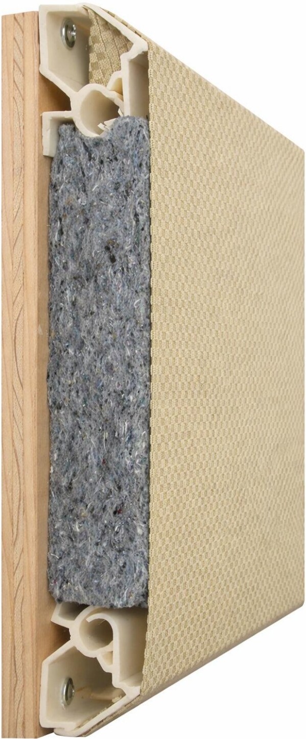 TensionCore precision-tensioned acoustic wall system cross-section showing track, substrate, and fabric